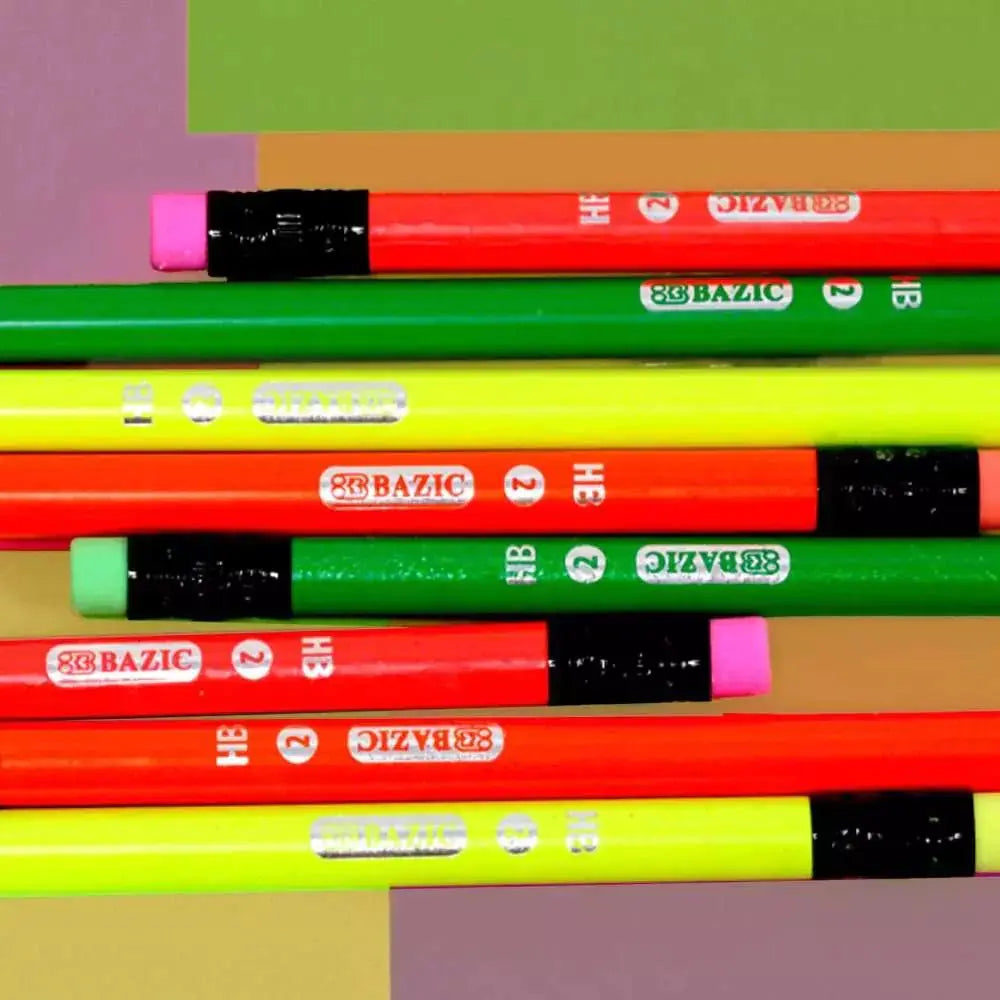 Wood Pencil w/ Eraser Fluorescent (8/pack)