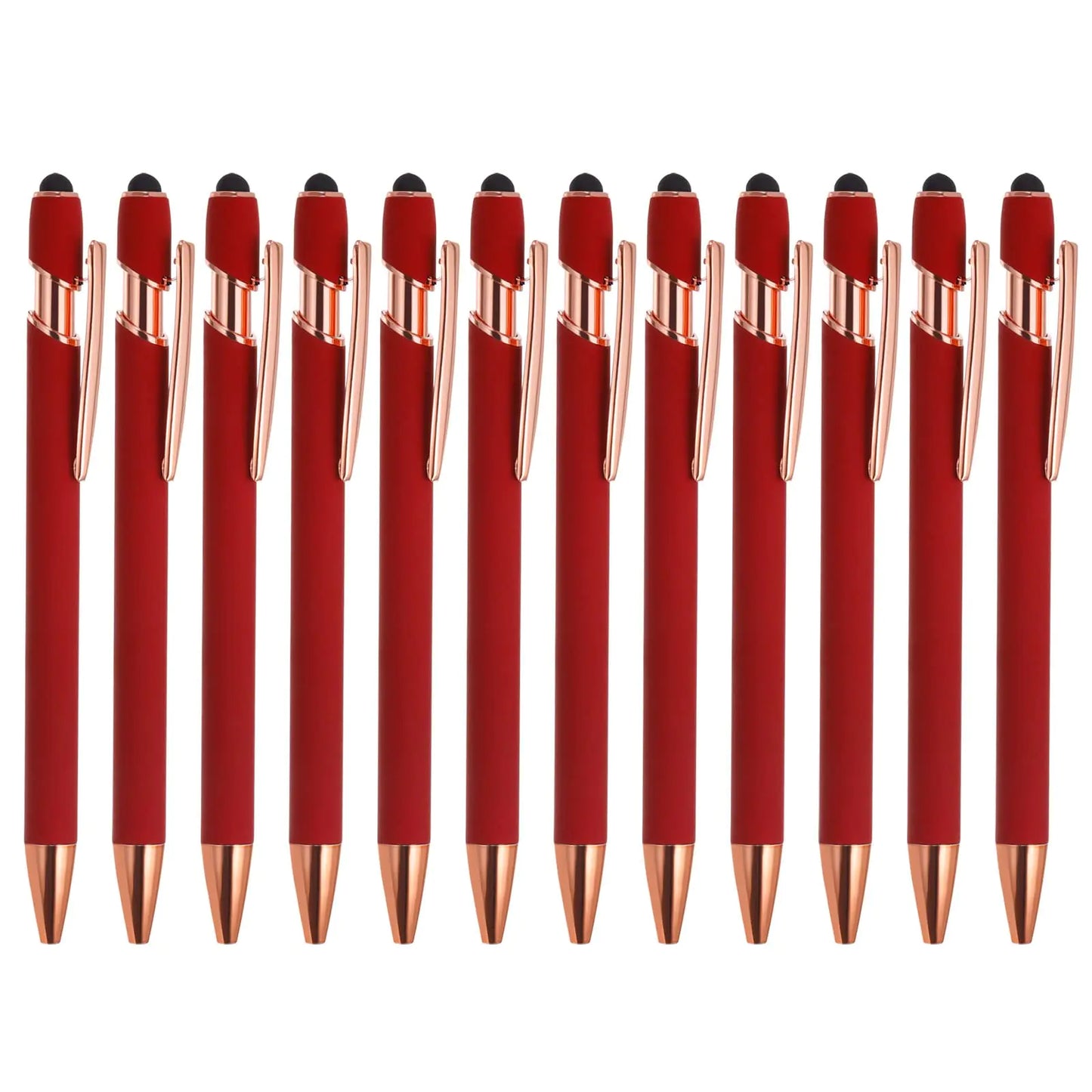 PATIKIL Ballpoint Pen with Stylus Tip 12 Pack 2 in 1 Metal Pen Black Ink 1.0mm Medium Point Stylus Pen for Touch Screens Style 2 Red