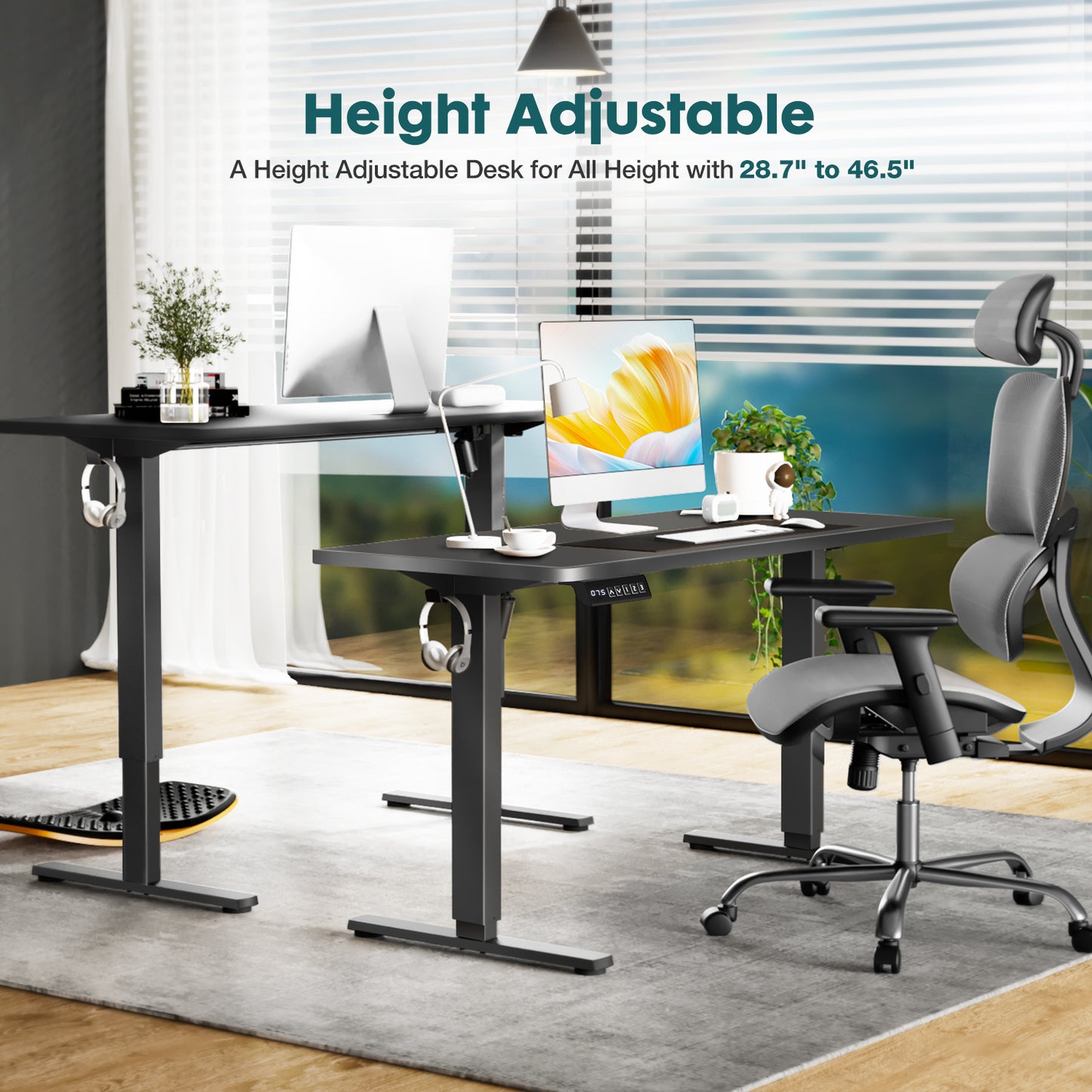 Electric Adjustable Height Standing Desk – Sit-to-Stand Desk with Splice Board, 63" x 24" Workstation with 2 Hooks & Wire Hole, Home Office Computer Table – Multiple Colors