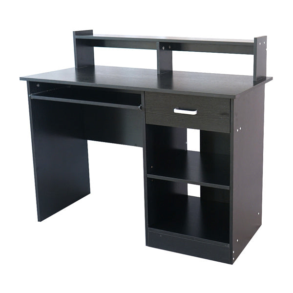 Modern E1 15MM Chipboard Computer Desk – One Drawer, Two Tiers with Keyboard Rack, Spacious Storage, Pure White/Black Finish for Study & Work