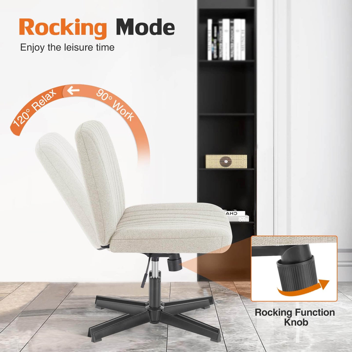 Cross-Legged Office Chair – Armless, Height Adjustable, Swivel & Rocking Desk Chair for Home or Office, Comfortable Cushion, Non-Slip Base
