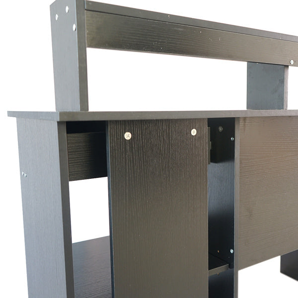 Modern E1 15MM Chipboard Computer Desk – One Drawer, Two Tiers with Keyboard Rack, Spacious Storage, Pure White/Black Finish for Study & Work