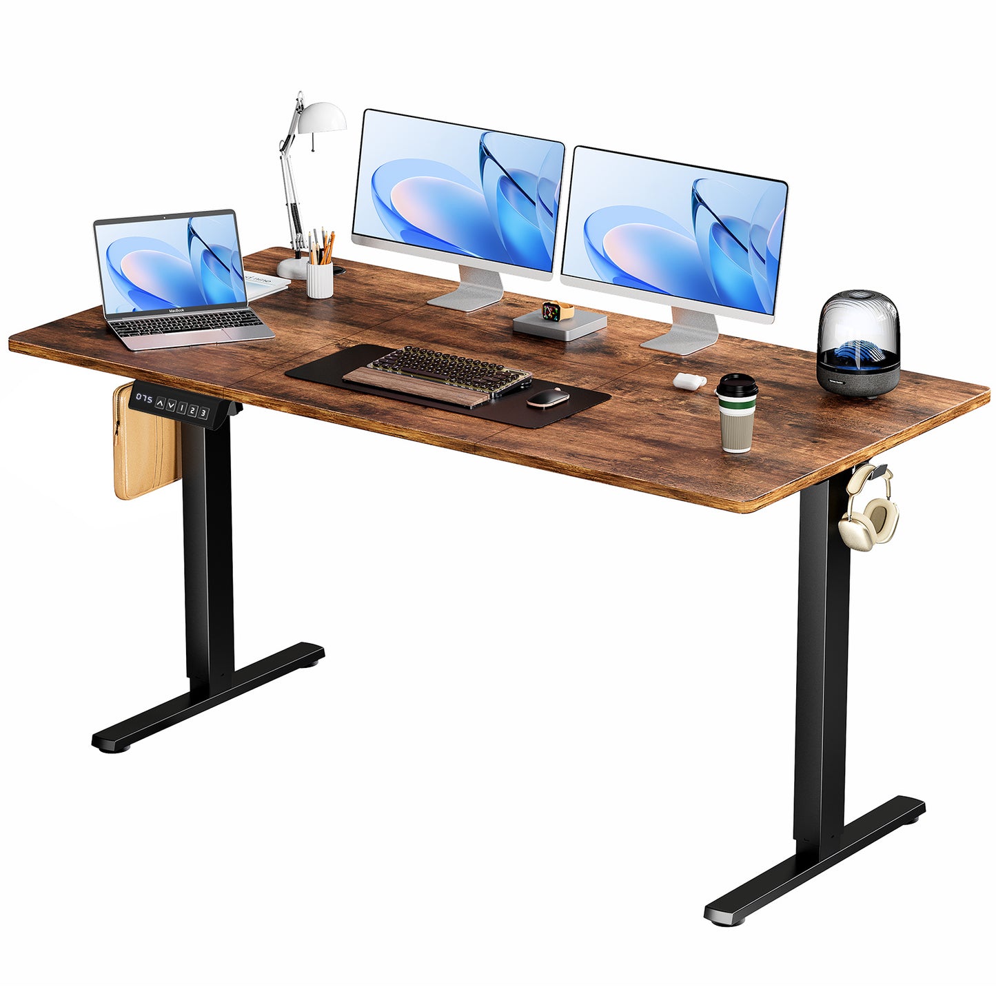 Electric Adjustable Height Standing Desk – Sit-to-Stand Desk with Splice Board, 63" x 24" Workstation with 2 Hooks & Wire Hole, Home Office Computer Table – Multiple Colors