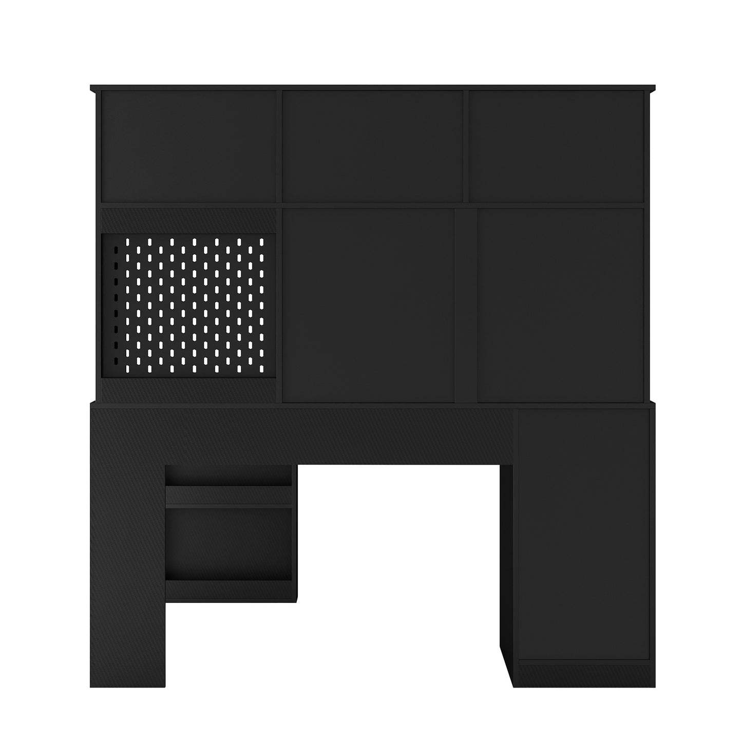 L-Shaped Desk with Charger, Computer Desk with Drawers & Bookshelf – Modern Corner Desk, Home Office Study Table, Carbon Fiber Gaming Desk with Storage, Black
