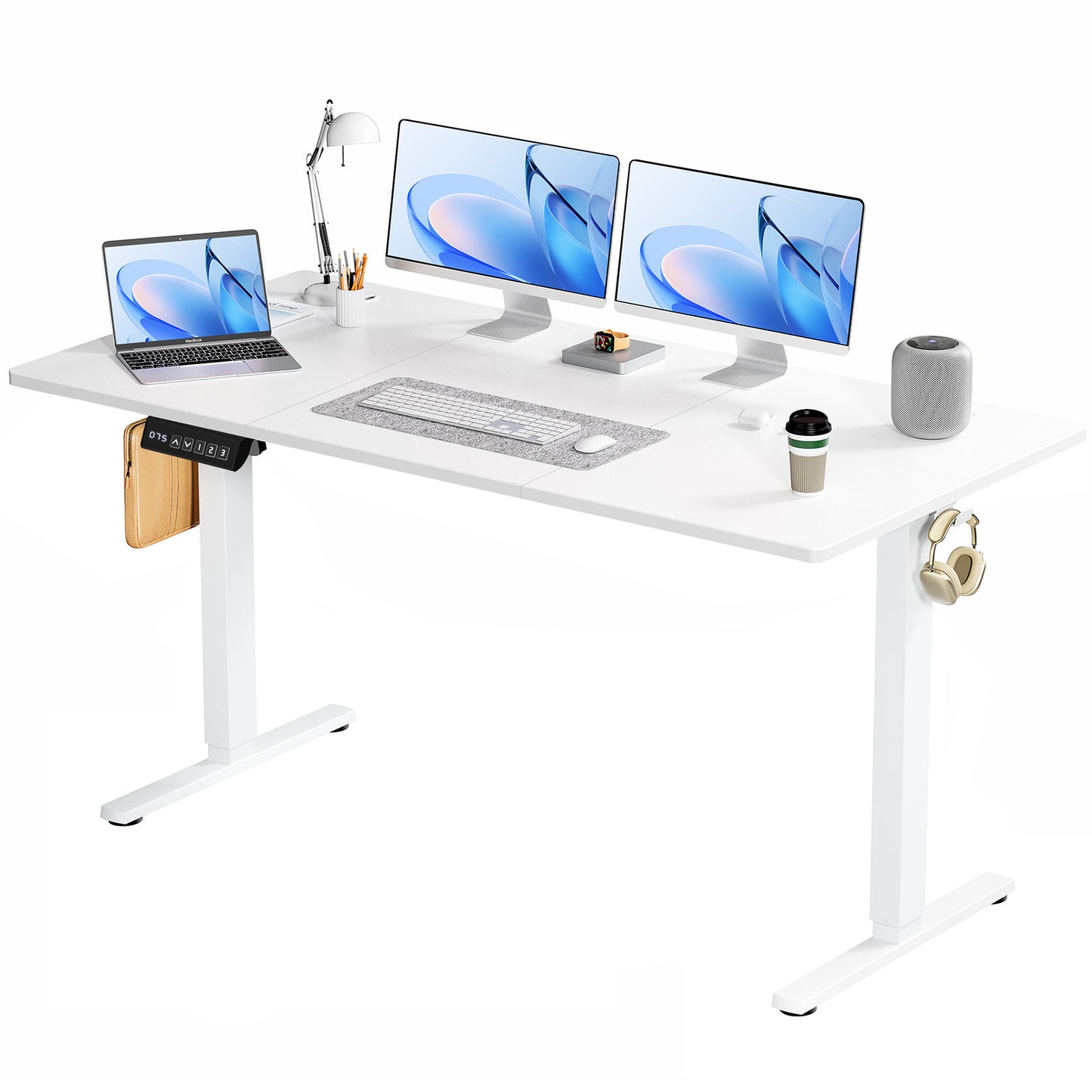 Electric Adjustable Height Standing Desk – Sit-to-Stand Desk with Splice Board, 63" x 24" Workstation with 2 Hooks & Wire Hole, Home Office Computer Table – Multiple Colors