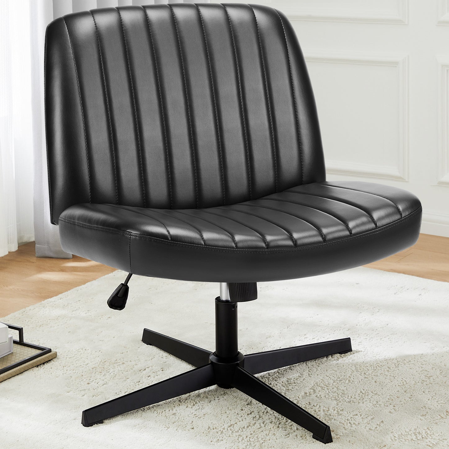 Cross-Legged Office Chair – Armless, Height Adjustable, Swivel & Rocking Desk Chair for Home or Office, Comfortable Cushion, Non-Slip Base
