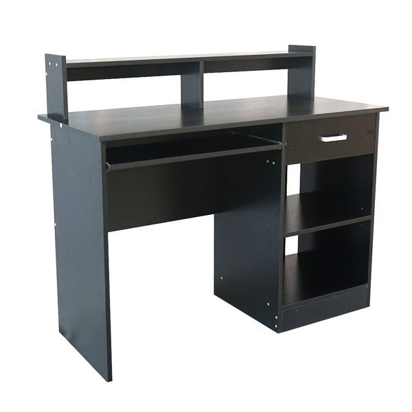 Modern E1 15MM Chipboard Computer Desk – One Drawer, Two Tiers with Keyboard Rack, Spacious Storage, Pure White/Black Finish for Study & Work