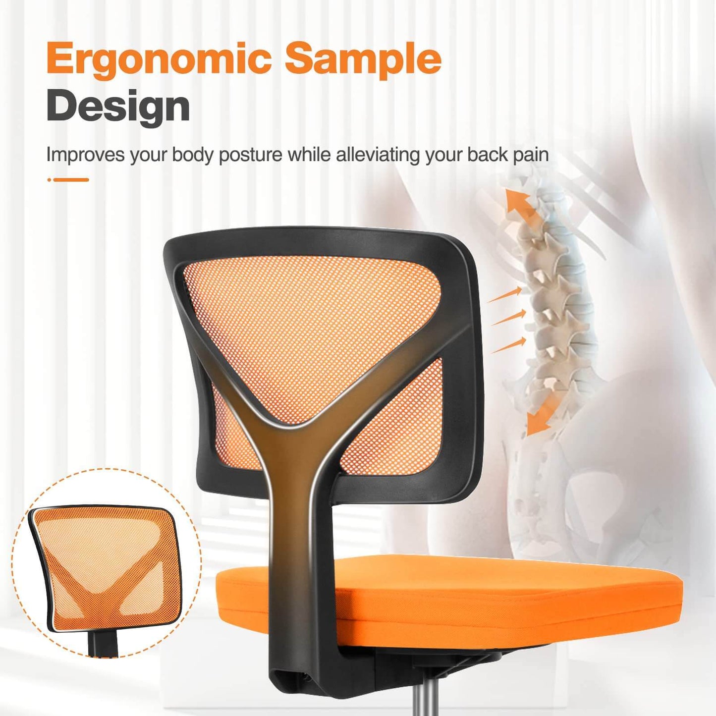 Low Back Mesh Armless Office Chair – Ergonomic, Adjustable, Space-Saving Desk Chair for Home or Study in Multiple Colors