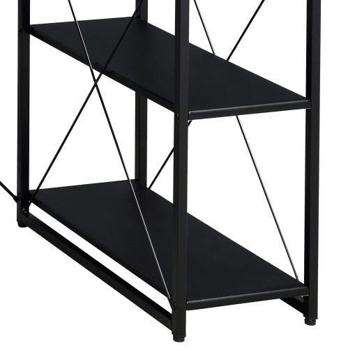 Black Office Desk with Hutch and Open Shelves – 47.5” Writing Desk with Drawer, Sled Base, and Storage Compartments for Home or Studio Use