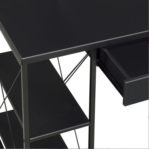 Black Office Desk with Hutch and Open Shelves – 47.5” Writing Desk with Drawer, Sled Base, and Storage Compartments for Home or Studio Use