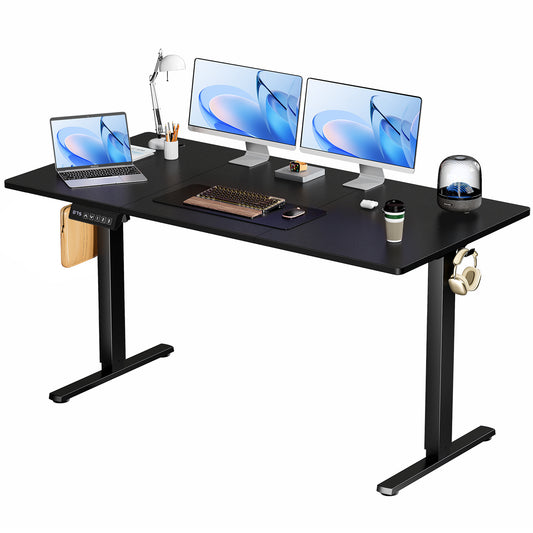 Electric Adjustable Height Standing Desk – Sit-to-Stand Desk with Splice Board, 63" x 24" Workstation with 2 Hooks & Wire Hole, Home Office Computer Table – Multiple Colors