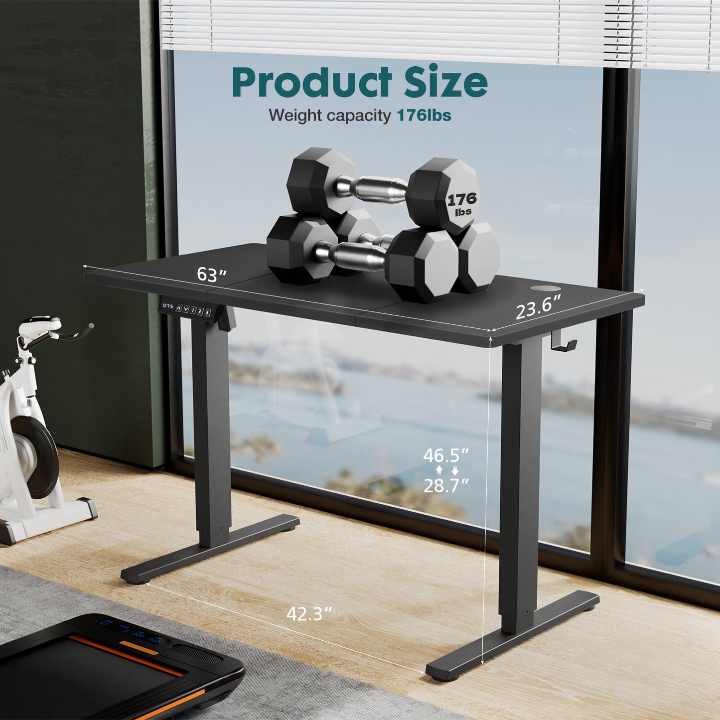 Electric Adjustable Height Standing Desk – Sit-to-Stand Desk with Splice Board, 63" x 24" Workstation with 2 Hooks & Wire Hole, Home Office Computer Table – Multiple Colors