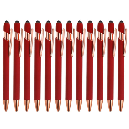 PATIKIL Ballpoint Pen with Stylus Tip 12 Pack 2 in 1 Metal Pen Black Ink 1.0mm Medium Point Stylus Pen for Touch Screens Style 2 Red