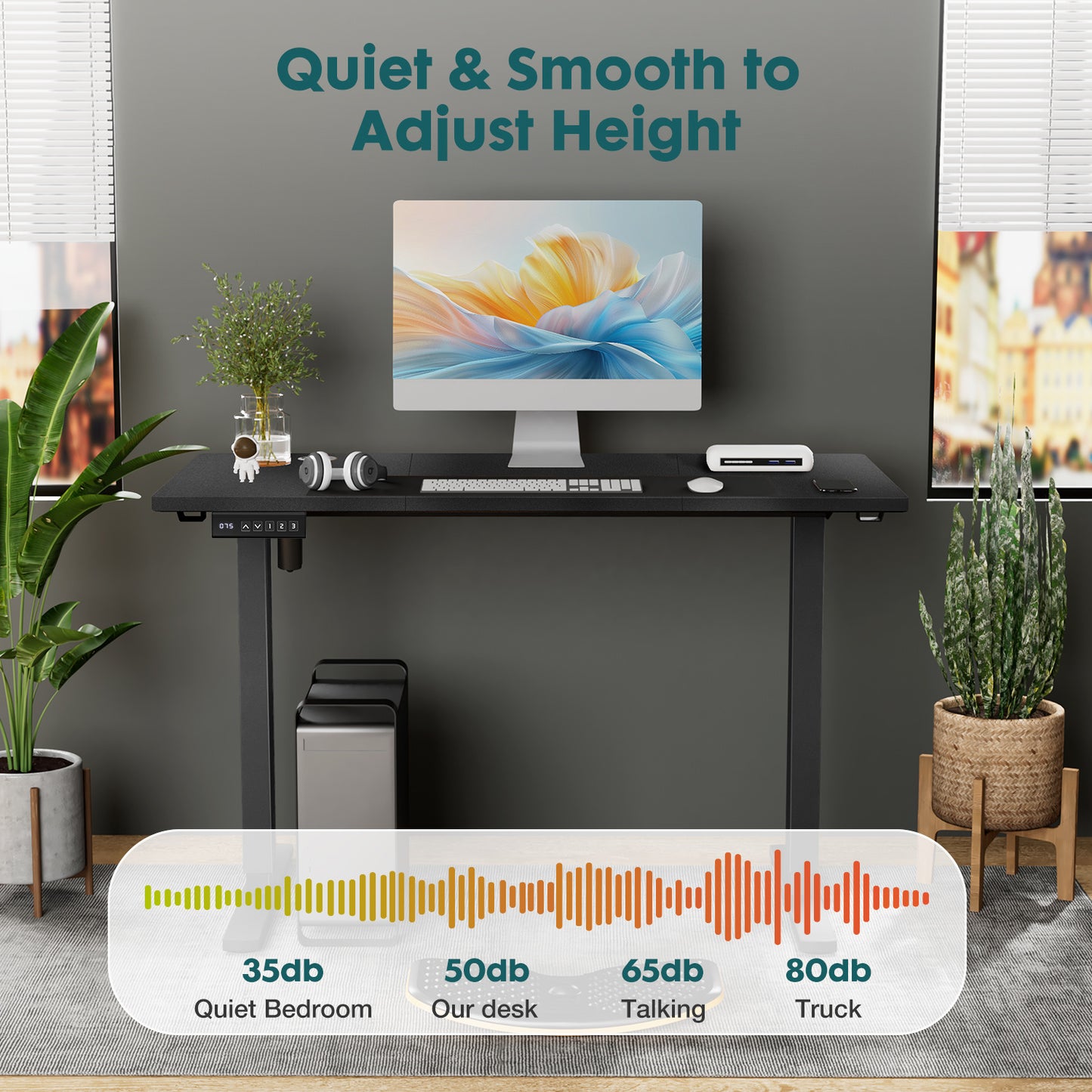 Electric Adjustable Height Standing Desk – Sit-to-Stand Desk with Splice Board, 63" x 24" Workstation with 2 Hooks & Wire Hole, Home Office Computer Table – Multiple Colors