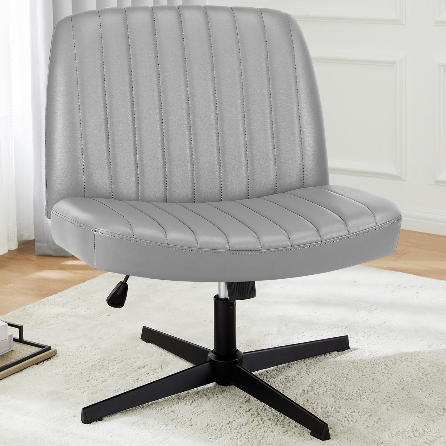 Cross-Legged Office Chair – Armless, Height Adjustable, Swivel & Rocking Desk Chair for Home or Office, Comfortable Cushion, Non-Slip Base