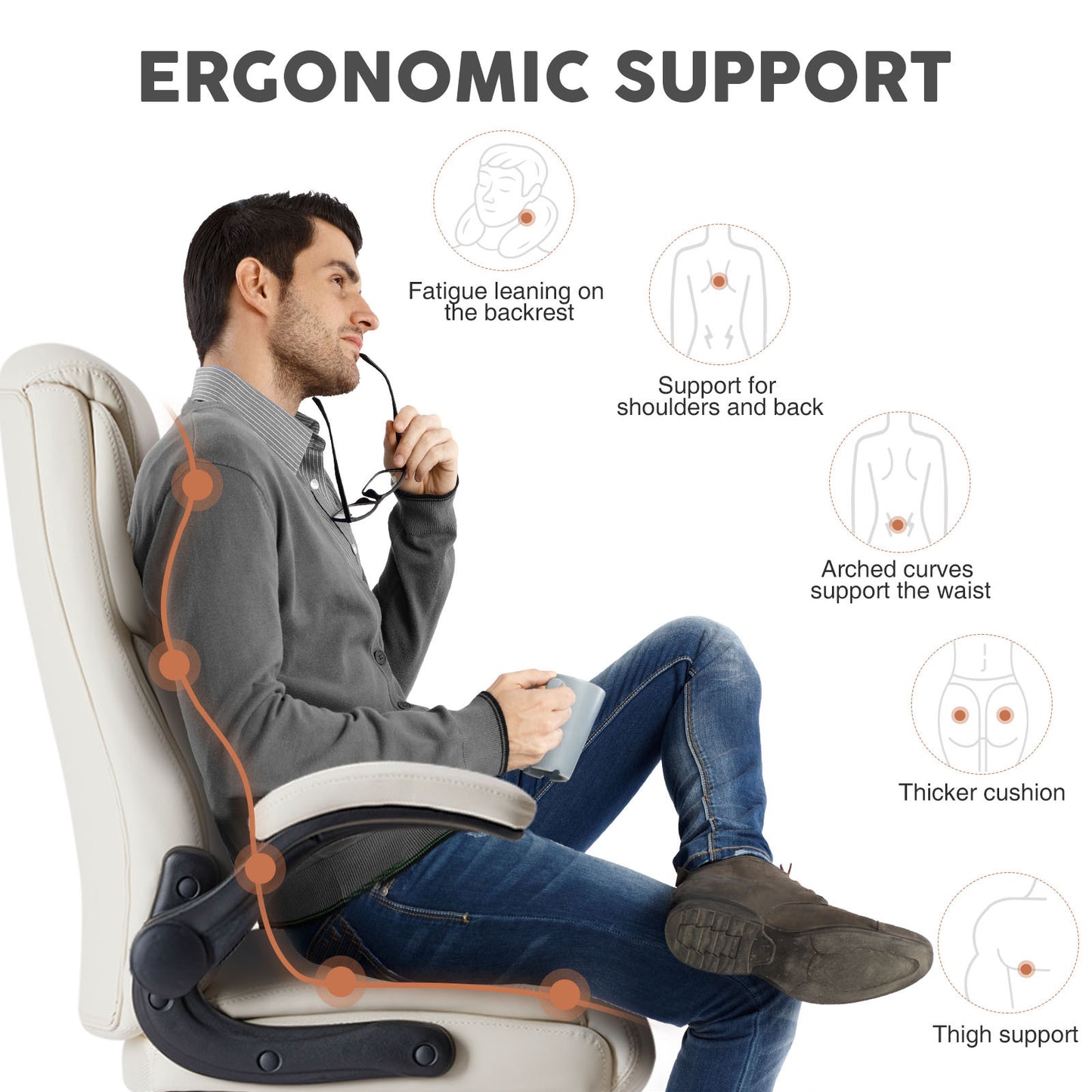Leather Office Chair – Ergonomic High-Back Executive Chair with Flip-Up Armrests, Waterproof PU Upholstery, and 360° Rotating Wheels, Perfect for Home or Office