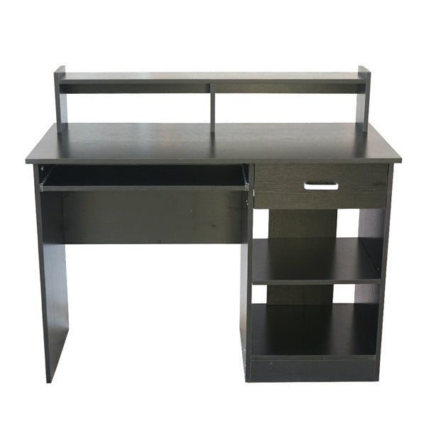Modern E1 15MM Chipboard Computer Desk – One Drawer, Two Tiers with Keyboard Rack, Spacious Storage, Pure White/Black Finish for Study & Work