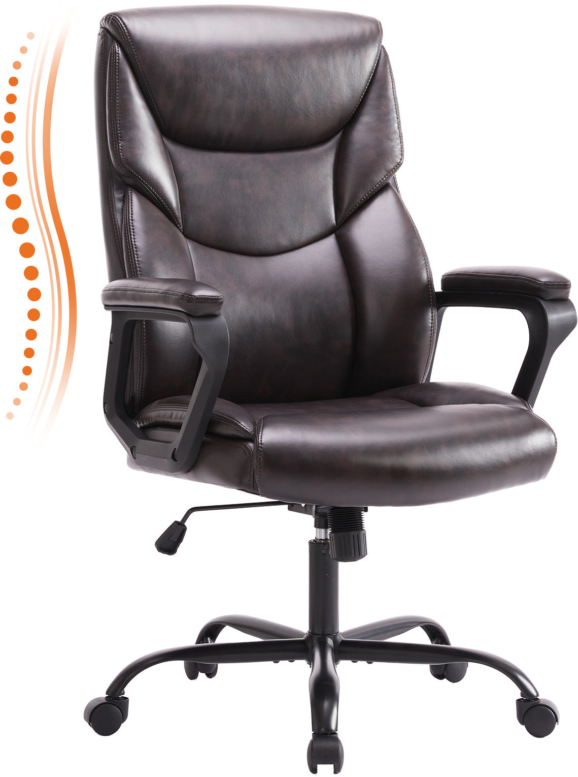 Leather Office Chair – Ergonomic High-Back Executive Chair with Flip-Up Armrests, Waterproof PU Upholstery, and 360° Rotating Wheels, Perfect for Home or Office
