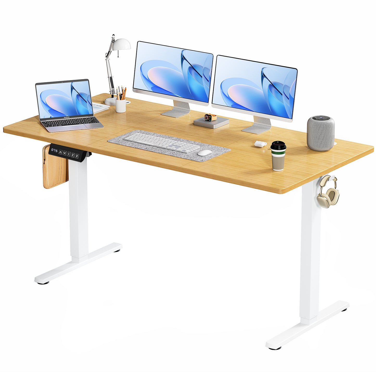 Electric Adjustable Height Standing Desk – Sit-to-Stand Desk with Splice Board, 63" x 24" Workstation with 2 Hooks & Wire Hole, Home Office Computer Table – Multiple Colors